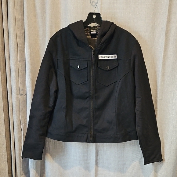 Sons of Anarchy FX Black Hooded Denim Embroidered Patch Jacket
